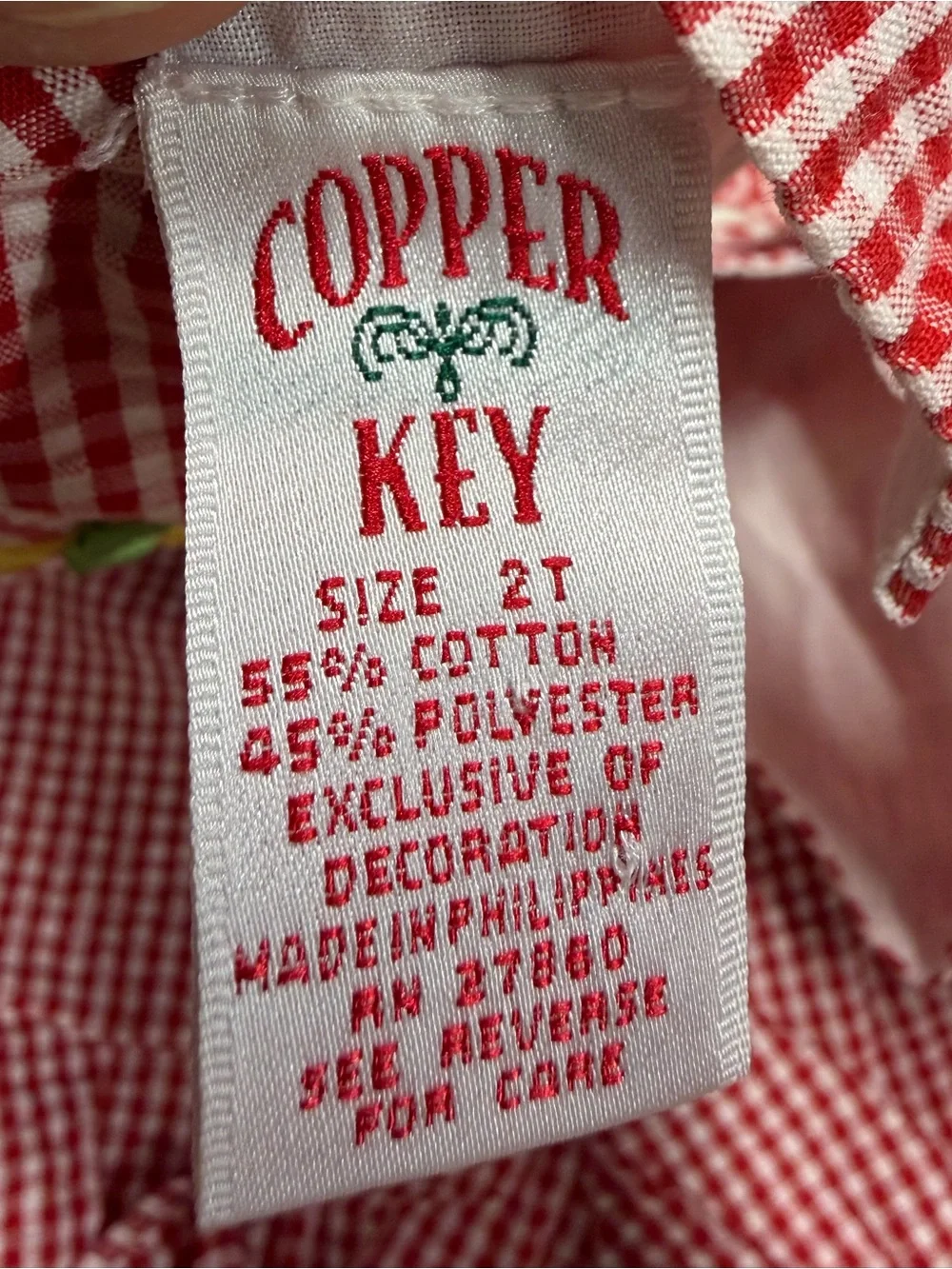 VINTAGE COPPER KEY Gingham Toddler Girl Embroidered Dress + Bloomers Set